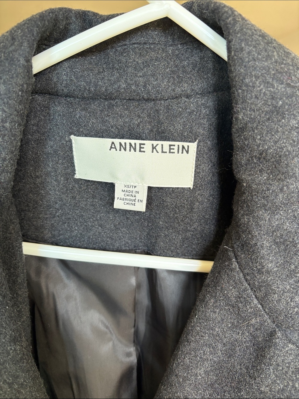 Anne Klein Charcoal Gray Wool-Blend Pea Coat